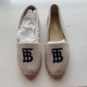 NWT Burberry Tan Espadrilles with Black Monogram